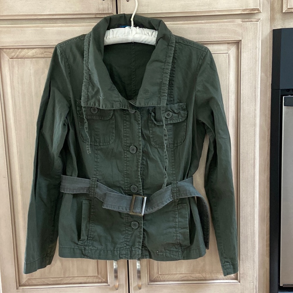 French Cuff jacket army green button front sz S